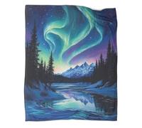 KWPGMDRY Aurora Throws,Soft And Warm Frozen Lake Printed Flannel Throws for Bed And Sofa 50x60inch(127x152cm)