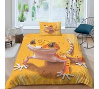 KWPGMDRY Leopard Gecko Duvet Cover Set 3D Printed Quilt Covers 3Pcs with Pillowcase Zipper Closure, Soft Easy Care Microfibre Cartoon Style Bedding Youth Teens Single（135x200cm）