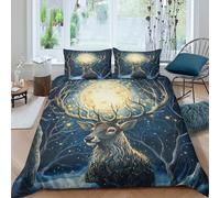 KWPGMDRY Stag Printed Comforter Cover Set Duvet Cover 3D Print Moon Quilt Covers Microfibre Bedding 3 Pcs Set with Pillow Case for Kids Teens Adults King(220x240cm)