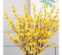 KWQBHW 4 Pcs Artificial Forsythia Branches, 94cm Long Stem Winter Jasmine Flowers Bouquets Yellow Orchids Flowers for Wedding Party Home Office Decor, 1