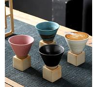 KWQBHW 4 Pcs Vintage Ceramic Coffee Mug with Base 200ml Coarse Pottery Coffee Cup Creative Triangular Cone Mug Tea Cup for Espresso Coffee Tea Latte