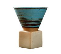 KWQBHW Vintage Ceramic Coffee Mug with Base 200ml Coarse Pottery Coffee Cup Creative Triangular Cone Mug Tea Cup for Espresso Coffee Tea Latte, Blue