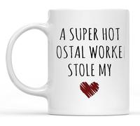 KWQDOZF A Super Hot Postal Worker Stole My Heart White Mug for Postal Worker Postman Coffee Mugs Double Side Printed Ceramic Tea Mug for Mom Dad Friend Wife Husband 11oz