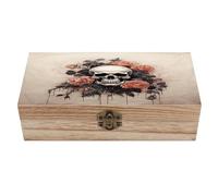KWQDOZF Ancient Skull And Flowers Wood Storage Box for Crafts Wooden Keepsake Box Personalized Jewelry Box with Hinged Lid Decorative Storage Bin Gift for Men & Women 7.9" X 3.9" X 2.3"