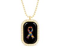 KWQDOZF Autism Ribbon Awareness Pendant Necklace for Women Fashion Square Gold Sliver Chain Diamond Bezel Jewelry