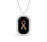 KWQDOZF Autism Ribbon Awareness Pendant Necklace for Women Fashion Square Gold Sliver Chain Diamond Bezel Jewelry