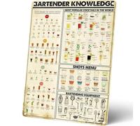 KWQDOZF Bartender Knowledge Metal Signs, Cocktail Lover's Retro Wall Decor Poster Tin Signs for Home Bar Man Cave Shots Menu Bar Glasses Guide 8X12 Inches