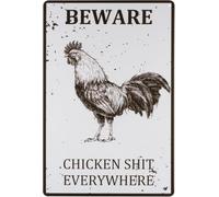 KWQDOZF Beware Chicken Shit Everywhere Vintage Tin Sign Funny Chicken Coop Retro Metal Tin Sign Home Country Cottage Farmhouse Yard Wall Decor Gift For Women Men 8x12 Inch