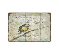 KWQDOZF Bird Metal Tin Sign His Eye is On The Sparrow Decor Wall Art Poster Cute Sign for Home Office Kitchen Bar Cafe Garden Farm Farmhouse Wall Decor 12x8 Inch