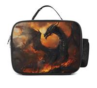 KWQDOZF Black Dragon in Flames Fashion Lunch Box Bag Tote Portable Insulated Lunchbox Containers Leakproof