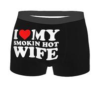 KWQDOZF Black I Love My Smokin Hot Wife Men'S Novelty Boxer Brief Comfy Boxer Shorts Wicking Underwear For Men