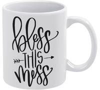 KWQDOZF Bless This Mess Birthday Present Mug Coffee Mugs Novelty Coffee Cup Double Side Printed Ceramic Tea Mug for Mom Dad Friend Wife Husband Gift 11oz