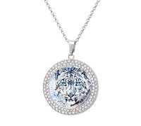 KWQDOZF Blue Eye Snow Leopards in The Snow Pendant Necklace for Women Fashion Round Gold Sliver Chain Diamond Bezel Jewelry