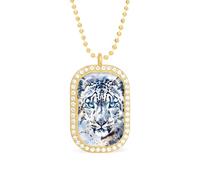 KWQDOZF Blue Eye Snow Leopards in The Snow Pendant Necklace for Women Fashion Square Gold Sliver Chain Diamond Bezel Jewelry