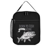 KWQDOZF Born to Fish Forced to Work Portable Lunch Box Bag Tote Reusable Leakproof Insulated Lunchbox for Work Beach Picnic