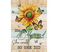 KWQDOZF Butterfly She Believed She Could So She Did Sunflower Metal Tin Sign Vintage Iron Painting Wall Art Plaque Retro Tin Sign Gift for Home Bedroom Kitchen Bathroom Farmhouse Decor 8x12 Inch