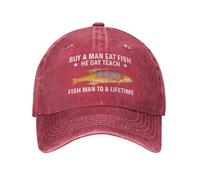 KWQDOZF Buy A Man Eat Fish He Day Teach Fish Man to A Lifetime Hat for Men Cool Caps Red