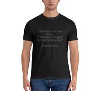 KWQDOZF Charlie Kirk Freedom is Not Free, It Must Be Fought for and Defended Short Sleeve T-Shirt for Men Cotton T-Shirts Black