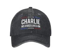 KWQDOZF Charlie Kirk hat Patriotic Faith His Voice Lives-On Denim Cap