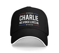 KWQDOZF Charlie Kirk Hats Patriotic Faith His Voice Lives-On Cap Black