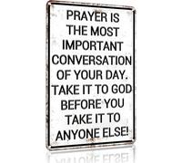 KWQDOZF Christian God Prayer Is The Most Important Conversation Of Your Day Vintage Tin Sign Religious Metal Wall Art For Home Church Prayer Room Office Chapel Decor Gift For Women Men 8x12 Inch