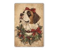 KWQDOZF Christmas Bernard Dog Tin Sign Vintage Metal Sign Wall Decor for Farmhouse Home Bar Backyard Cafe 8x12 Inch