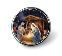 KWQDOZF Christmas Jesus Nativity Round Brooch Pin Badge Lapel Tie Pin for Women Men Office Worker Teacher Decor