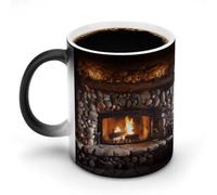 KWQDOZF Christmas Rock Stone Fireplace Pattern Wooden Mantel Printed Heat Sensitive Coffee Mugs Morphing Color Changing Coffee Mug Full Image Revealed When HOT is Added