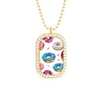 KWQDOZF Colorful Donuts with Sprinkles Pendant Necklace for Women Fashion Square Gold Sliver Chain Diamond Bezel Jewelry