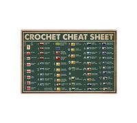 KWQDOZF Crochet Cheat Sheet Metal Tin Signs Crochet Fingering Knowledge Posters Knitting Tips Guide Plaques Beginners Office Room Home Wall Decor 12x18 Inches