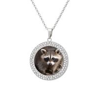 KWQDOZF Cub Raccoon Print Necklace,dainty post Faux Diamond