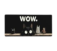 KWQDOZF Cute Black Kawaii Cat Gaming Mouse Pad Non-Slip Rubber Base 2XL Mousepad with Stitched Edges,Waterproof Washable Mouse Mat for Desk Home Office Gaming 16x35.5in