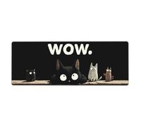 KWQDOZF Cute Black Kawaii Cat Gaming Mouse Pad Non-Slip Rubber Base Large Mousepad with Stitched Edges,Waterproof Washable Mouse Mat for Desk Home Office Gaming 12x31.5in