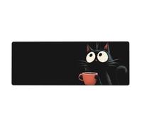KWQDOZF Cute Black Kawaii Cat Gaming Mouse Pad Non-Slip Rubber Base Large Mousepad with Stitched Edges,Waterproof Washable Mouse Mat for Desk Home Office Gaming 12x31.5in