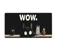 KWQDOZF Cute Black Kawaii Cat Gaming Mouse Pad Non-Slip Rubber Base XL Mousepad with Stitched Edges,Waterproof Washable Mouse Mat for Desk Home Office Gaming 16x29.5in