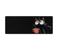 KWQDOZF Cute Black Kawaii Cat Gaming Mouse Pad Non-Slip Rubber Base XL Mousepad with Stitched Edges,Waterproof Washable Mouse Mat for Desk Home Office Gaming 31.5"x11.8"