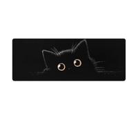 KWQDOZF Cute Black Kawaii Cat Gaming Mouse Pad Non-Slip Rubber Base XL Mousepad with Stitched Edges,Waterproof Washable Mouse Mat for Desk Home Office Gaming 31.5"x11.8"