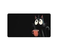 KWQDOZF Cute Black Kawaii Cat Gaming Mouse Pad Non-Slip Rubber Base XXL Mousepad with Stitched Edges,Waterproof Washable Mouse Mat for Desk Home Office Gaming 29.5"x16"
