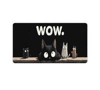 KWQDOZF Cute Black Kawaii Cat Gaming Mouse Pad Non-Slip Rubber Base XXL Mousepad with Stitched Edges,Waterproof Washable Mouse Mat for Desk Home Office Gaming 29.5"x16"