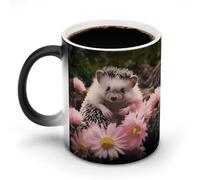 KWQDOZF Cute Hedgehog in Flowers Printed Heat Sensitive Coffee Mugs Morphing Color Changing Coffee Mug Full Image Revealed When HOT is Added