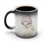 KWQDOZF Cute Little White Chicken with Light Pink Hat Color Changing Mugs Heat Sensitive Ceramic Coffee Tea Water Cup 11OZ