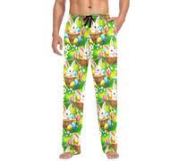 KWQDOZF Cute Rabbits Easter Eggs Green Men Pajama Pantstraight-Fit Colorful Men Pajama Pants