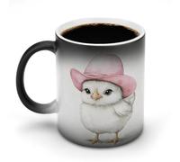 KWQDOZF Cute White Chicken with Light Pink Cowboy Hat Color Changing Mugs Heat Sensitive Ceramic Coffee Tea Water Cup 11OZ