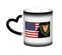 KWQDOZF Cyprus Coat of arms and America Mug Ceramic Heat Sensitive Color Changing Mug Insulated Mug Novelty Unique Travel Mugs Home Mugs 11 OZ