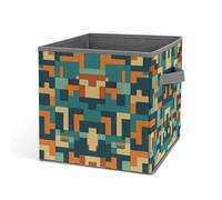 KWQDOZF Durable Storage Basket Folding Blue And Orange Design Printing Storage Bins Fabric Cube Organizer With Handle For Closet Utility Room