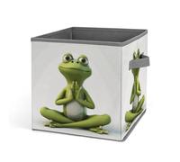 KWQDOZF Durable Storage Basket Folding The Funny Frog Doing Yoga Printing Storage Bins Fabric Cube Organizer With Handle For Closet Utility Room