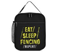 KWQDOZF Eat Sleep Fencing Repeat Portable Lunch Box Bag Tote Reusable Leakproof Insulated Lunchbox for Work Beach Picnic
