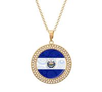 KWQDOZF El Salvador Paisley Flag Customized Round Necklace Picture Diamond Pendant Personalized Memory Jewelry Gift for Men Women