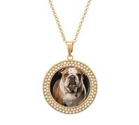 KWQDOZF English-Bulldog Print Necklace,dainty post Faux Diamond