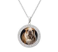 KWQDOZF English-Bulldog Print Necklace,dainty post Faux Diamond